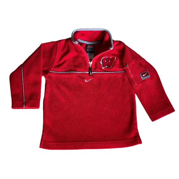 Nike Team Wisconsin Badgers 3/4 Zip Fleece Pullover Kids Sz 2T - Picture 2 of 10